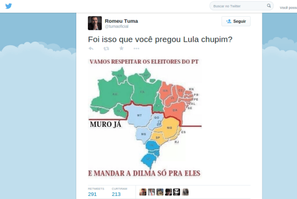 Ex-senador e delegado Romeu Tuma incentivando o ódio nas redes sociais. (Reprodução)